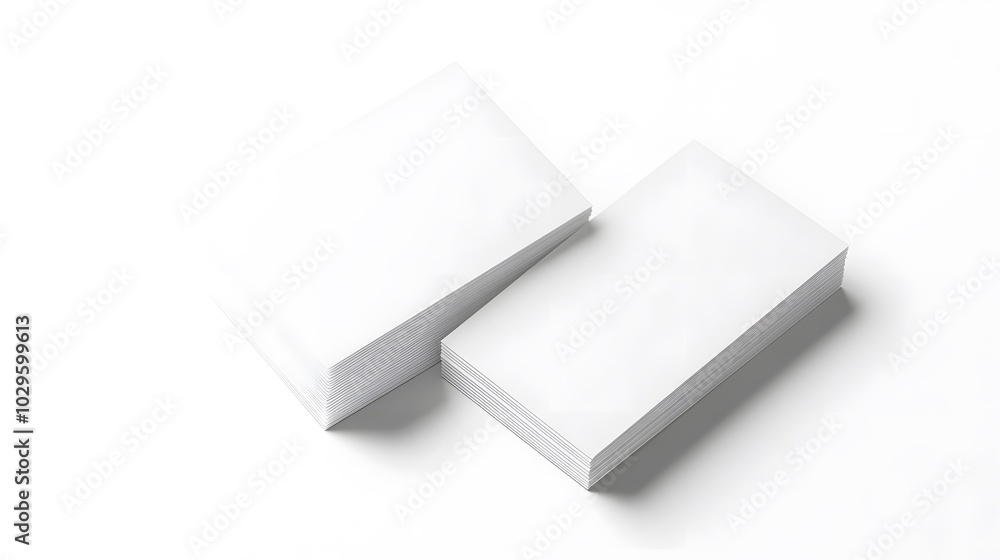 Two Stacks of Blank White Paper cards on a White Background Two Stacks of Blank White Paper cards on a White Background