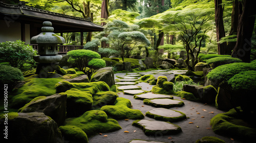 three-dimensional illustration of japanese zen garden