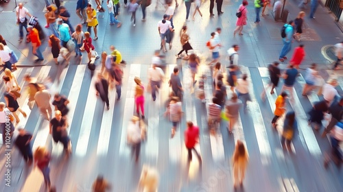 Wallpaper Mural Crowded city intersection during the day with diverse pedestrians crossing multiple lanes of a busy street Torontodigital.ca