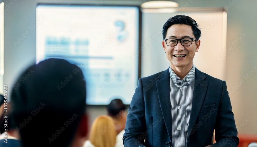 セミナーで講師をする男性
