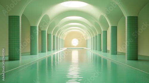 Minimal Indoor Pool with Arched Architecture 