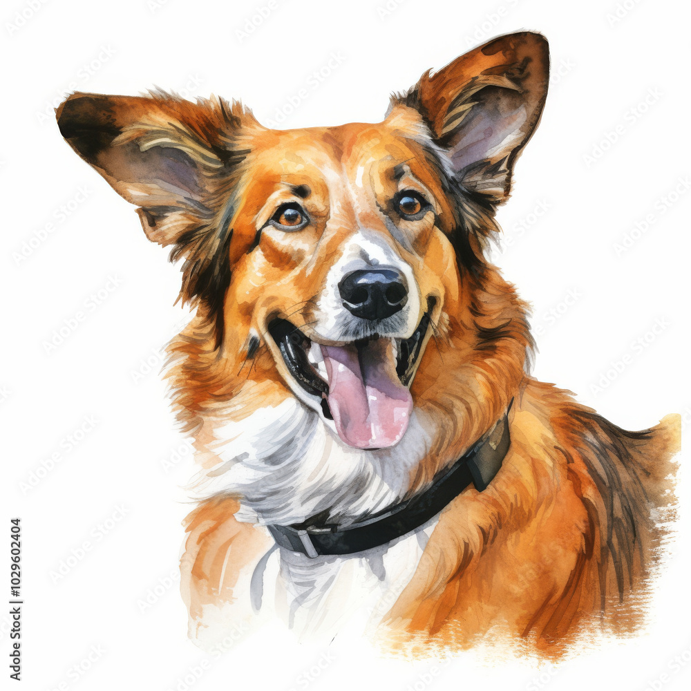 Beautiful Watercolor Illustration of a Happy Dog with Open Mouth, Perfect for Pet Lovers and Art Enthusiasts Beautiful Watercolor Illustration of a Happy Dog with Open Mouth, Perfect for Pet Lovers and Art Enthusiasts