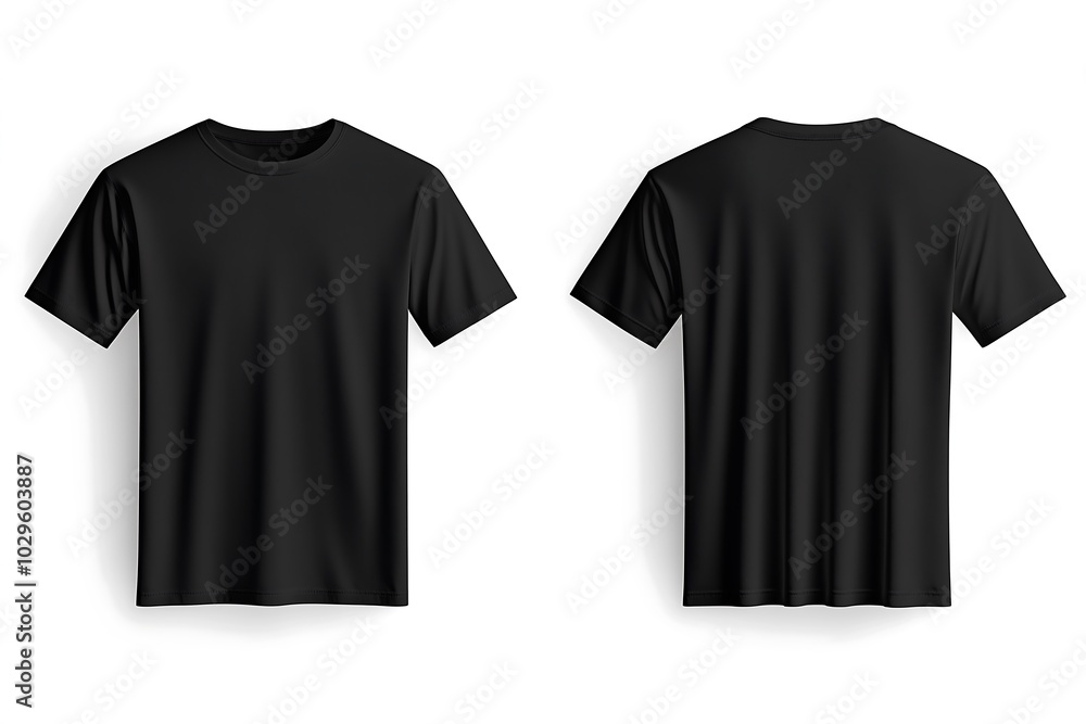 Black t-shirt front and back on white Black t-shirt front and back on white