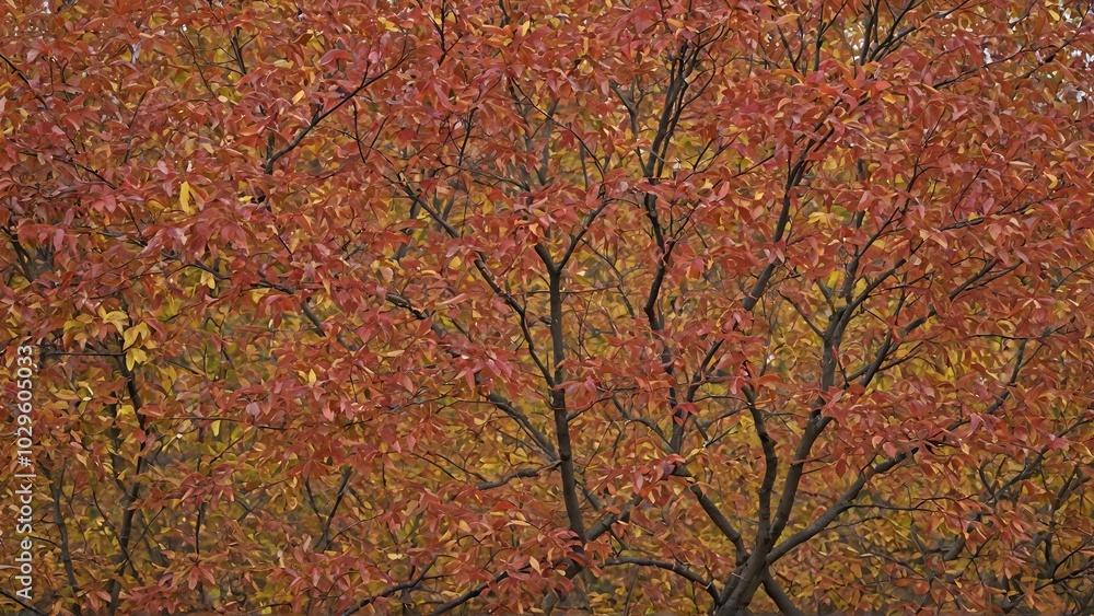 Dense Autumn Foliage: Layers of Orange, Red, and Yellow Leaves Covering the Trees in a Beautiful Seasonal Display Dense Autumn Foliage: Layers of Orange, Red, and Yellow Leaves Covering the Trees in a Beautiful Seasonal Display