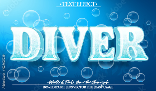 Diver Vector Text Effect Editable Alphabet Water Blue Sea Ocean Marine