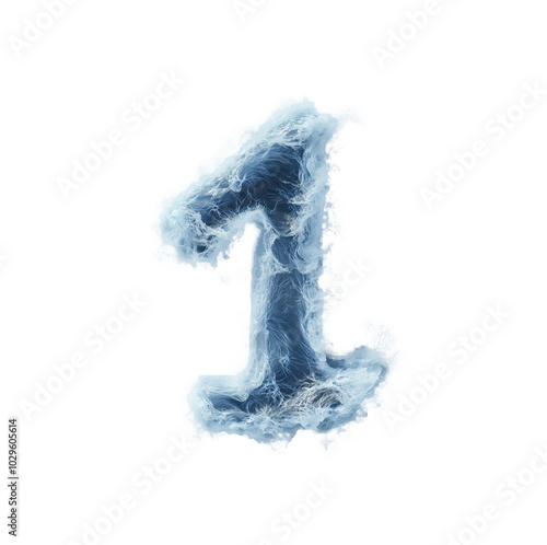 Number 1 with realistic ocean wave texture and water splash, isolated on transparent background