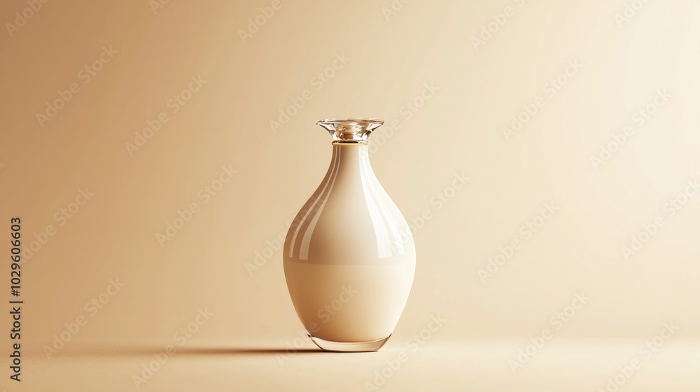 A beautiful white vase displayed against a warm beige background, showcasing its smooth curves and glass details, perfect for modern interiors. A beautiful white vase displayed against a warm beige background, showcasing its smooth curves and glass details, perfect for modern interiors.