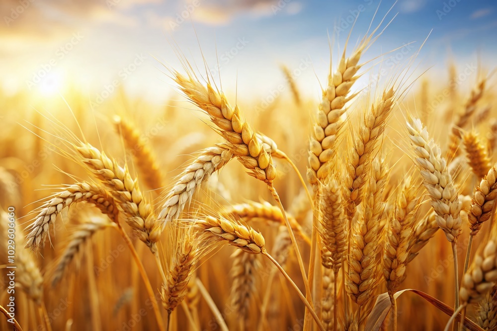 Tilt-Shift Photography of Isolated Ripe Wheat Field with Ears on White Background for Agricultural and Nature Themes Tilt-Shift Photography of Isolated Ripe Wheat Field with Ears on White Background for Agricultural and Nature Themes