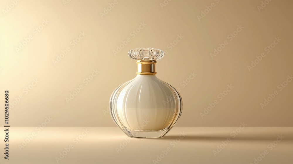 A luxurious perfume bottle featuring an exquisite design with elegant contours, showcased against a soft beige background to highlight its beauty. A luxurious perfume bottle featuring an exquisite design with elegant contours, showcased against a soft beige background to highlight its beauty.