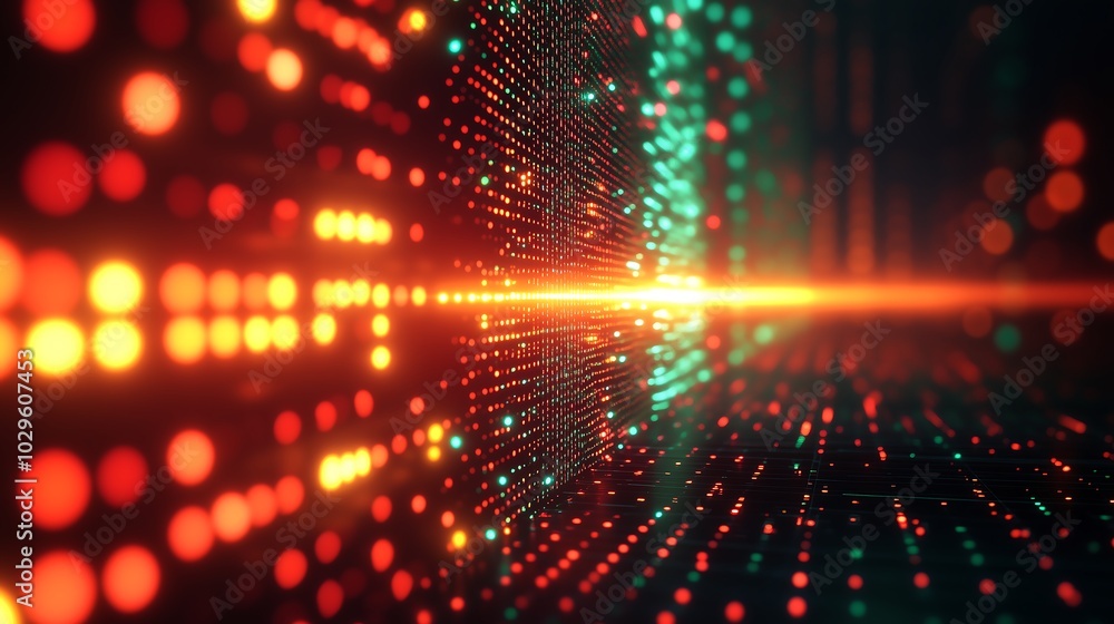 Colorful digital light dots in motion Colorful digital light dots in motion