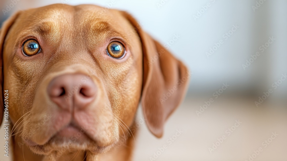 This image features a close-up of a serene brown dog with expressive eyes, set indoors, reflecting calmness and the deep bond between humans and pets. This image features a close-up of a serene brown dog with expressive eyes, set indoors, reflecting calmness and the deep bond between humans and pets.