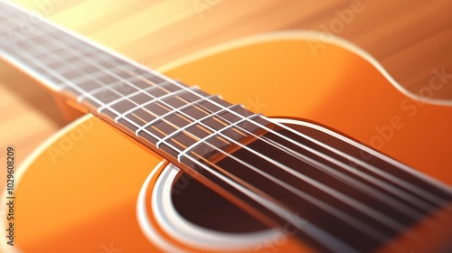 A close-up view of an acoustic guitar's neck and frets reveals intricate details, with the light highlighting the craftsmanship and essence of musical expression.