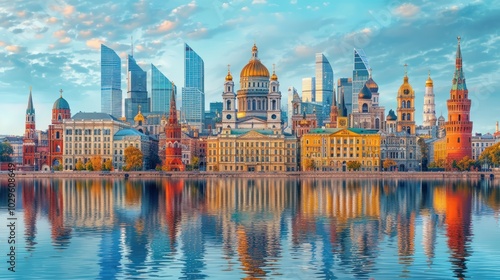 Moscow Skyline with Reflection