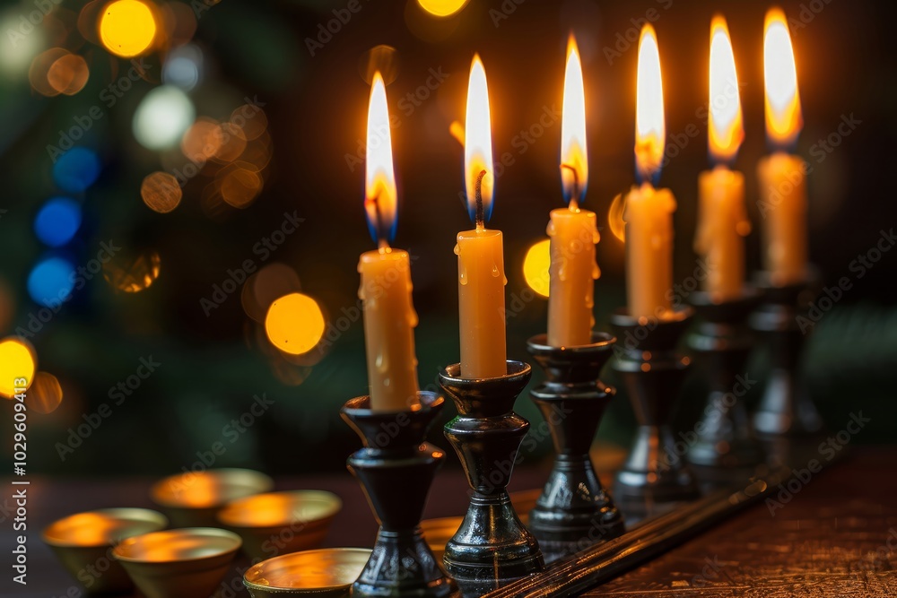 Candles cast a soft, warm light, enhancing the cozy atmosphere of a winter holiday gathering. The flickering flames create a sense of peace and celebration, surrounded by cheerful decorations. Candles cast a soft, warm light, enhancing the cozy atmosphere of a winter holiday gathering. The flickering flames create a sense of peace and celebration, surrounded by cheerful decorations.