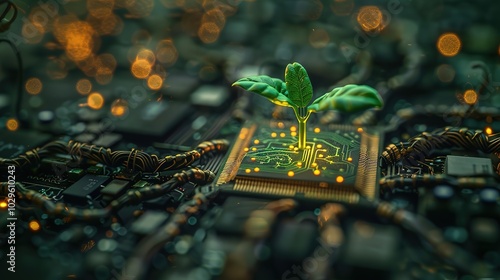 a plant growing out of a circuit board photo