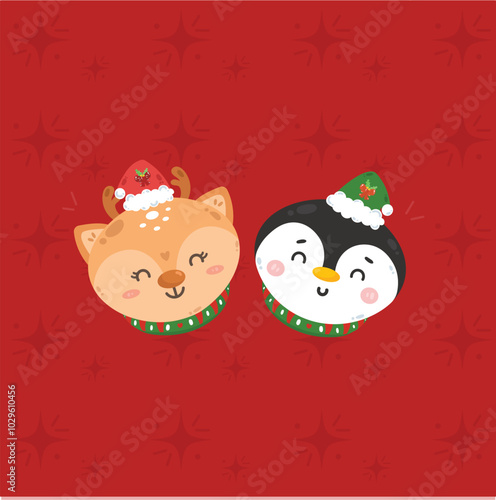 Cute Christmas Characters on Background