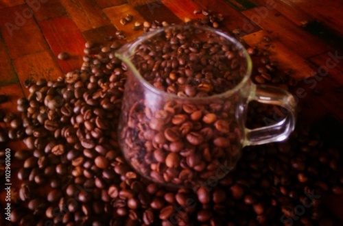 Roasted Robusta Arabica coffee beans ready to be ground.