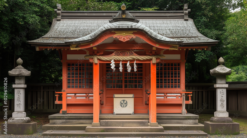 three-dimensional illustration of japanese shinto shrine in forest three-dimensional illustration of japanese shinto shrine in forest