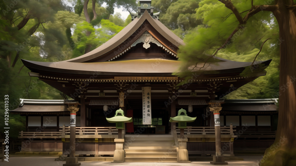 three-dimensional illustration of japanese shinto shrine in forest three-dimensional illustration of japanese shinto shrine in forest