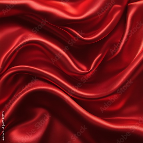 A close-up view of luxurious red satin fabric with flowing folds and a smooth texture.