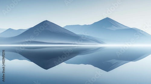 Mountains reflected lake sky background arena entertainment dune abstract forms shapes flowing rhythms dunes empty edges thin fog desert dulled contrast mirrored
 photo