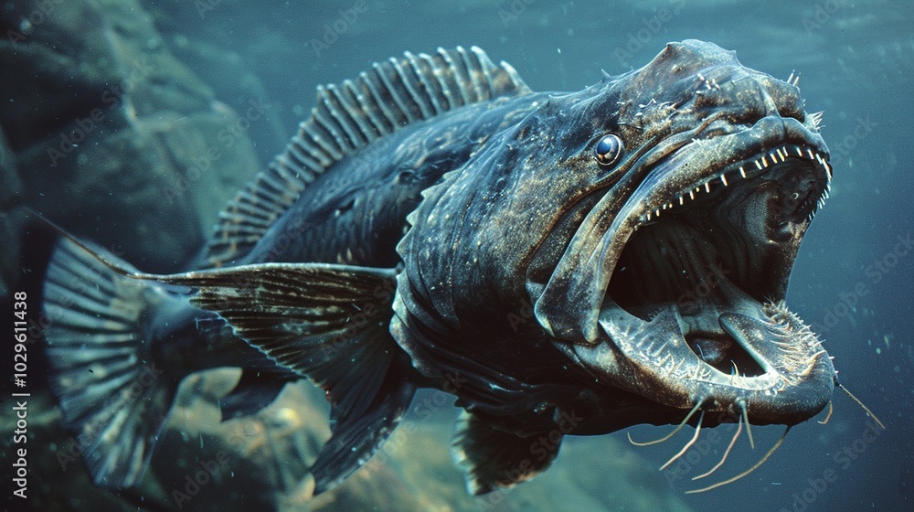 A Close-Up of a Black Sea Bass with its Mouth Open A Close-Up of a Black Sea Bass with its Mouth Open