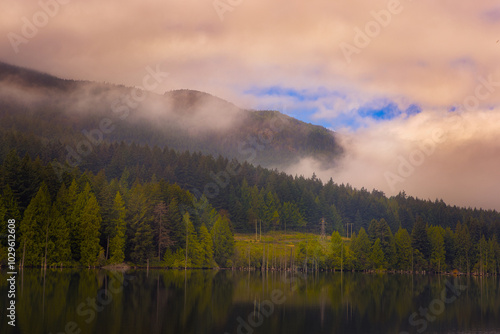 First fall color Westwood Lake Park, Nanaimo, Vancouver Island, British Columbia, Canada