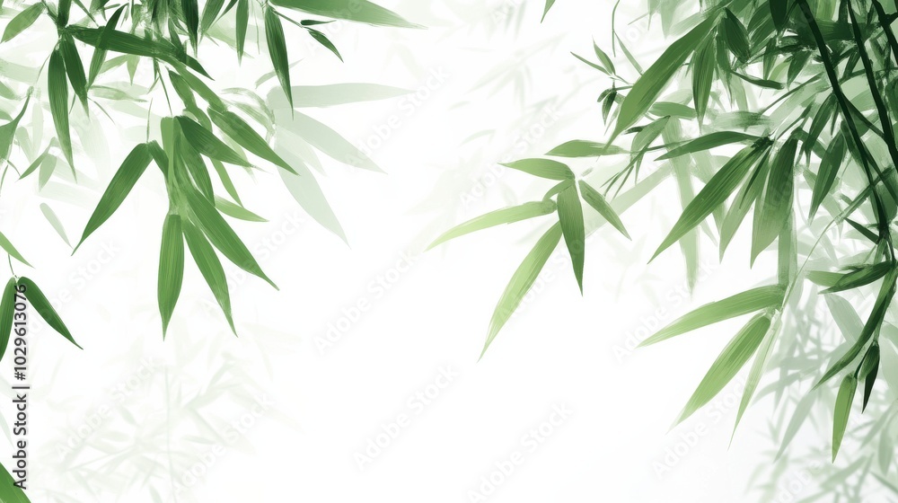 Fototapeta premium A serene composition of bamboo leaves against a light background.