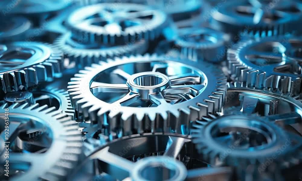 A close-up of interlocking metallic gears, showcasing intricate design and engineering. A close-up of interlocking metallic gears, showcasing intricate design and engineering.