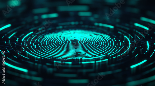 A mesmerizing circular pattern of glowing teal lights, creating a dynamic and futuristic visual effect against a dark background.