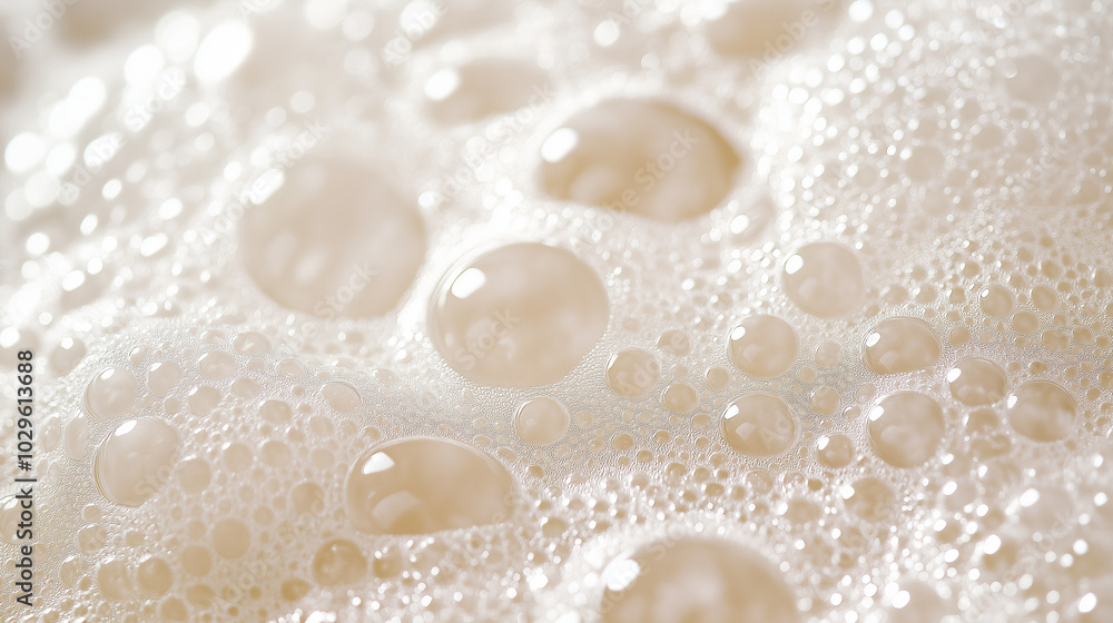 a close-up, top-down view of smooth, fine soap bubbles covering the entire surface in a soft, even layer a close-up, top-down view of smooth, fine soap bubbles covering the entire surface in a soft, even layer