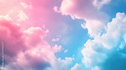 A serene sky with soft pink and blue clouds, creating a calming atmosphere.