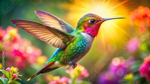 Vibrant Macro Photography of Colorful Hummingbird in Nature