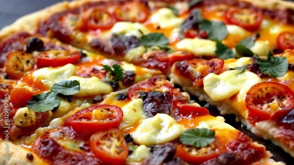 cooked pizza with lots of toppings cooked pizza with lots of toppings