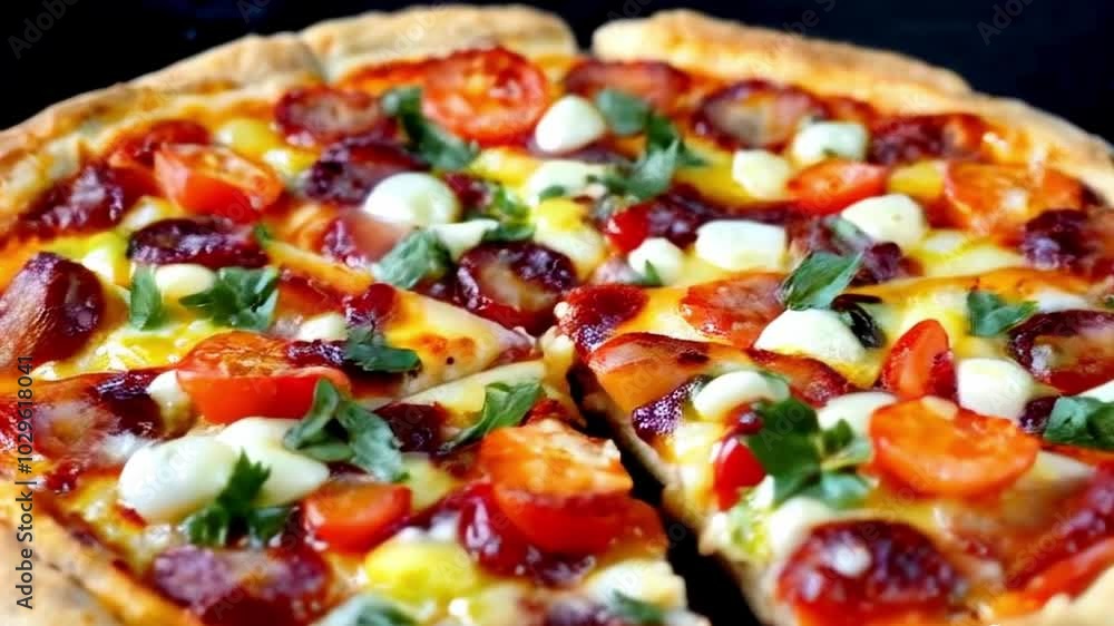 cooked pizza with lots of toppings cooked pizza with lots of toppings