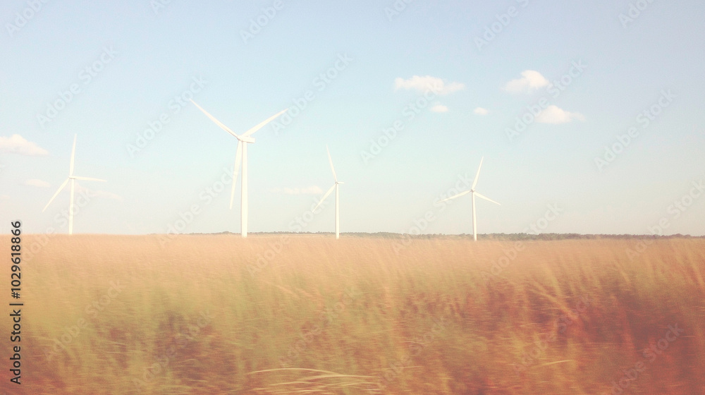 Obraz premium photo of a landscape with several tall wind turbines spread across a wide, open field