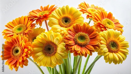 Vibrant Yellow and Orange Gerbera Daisies Bouquet Isolated on White Background for Floral Arrangements and Decor