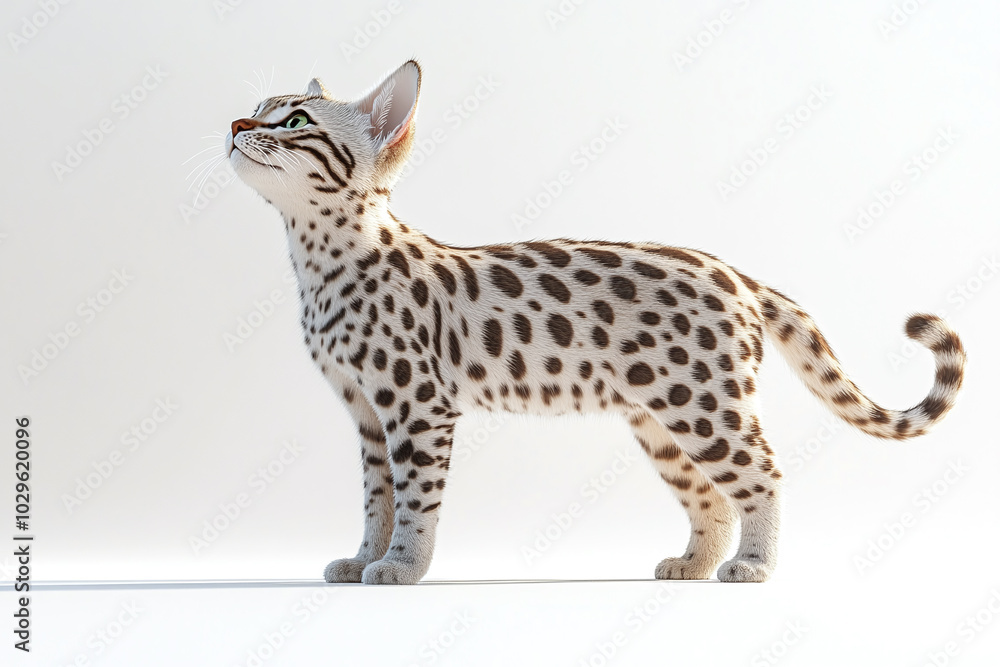 Cute Egyptian Mau: An Egyptian Mau with its sleek, spotted coat standing alert against a white background. Cute Egyptian Mau: An Egyptian Mau with its sleek, spotted coat standing alert against a white background.