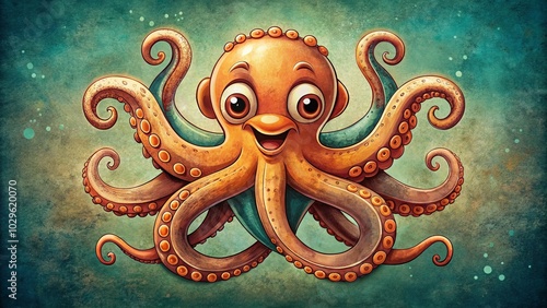 Vintage Cartoon Octopus Illustration in Retro Colors for Unique Wall Art Decor