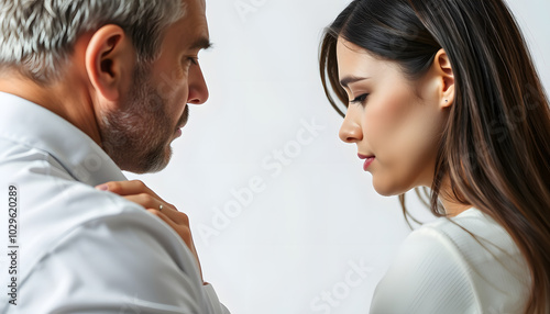 Couple discussing sexual problems with psychologist isolated with white highlights, png