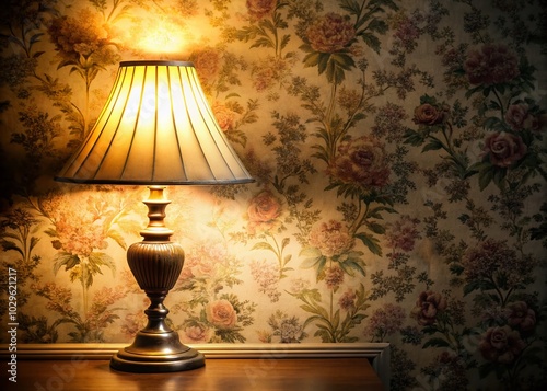 Vintage Lamp Against Classic Wallpaper - Nostalgic Home Decor Scene