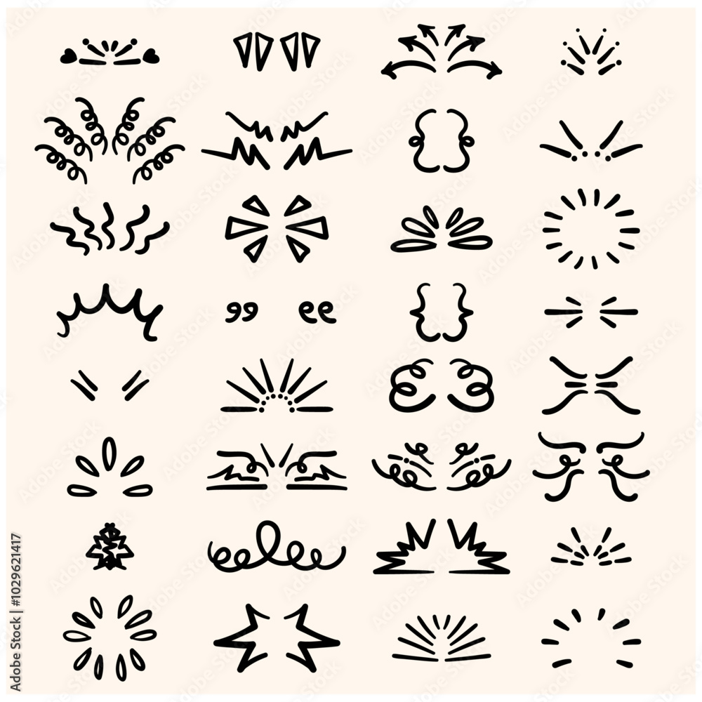 Doodle line sparkles and rays With illustration style doodle and line art Doodle line sparkles and rays With illustration style doodle and line art