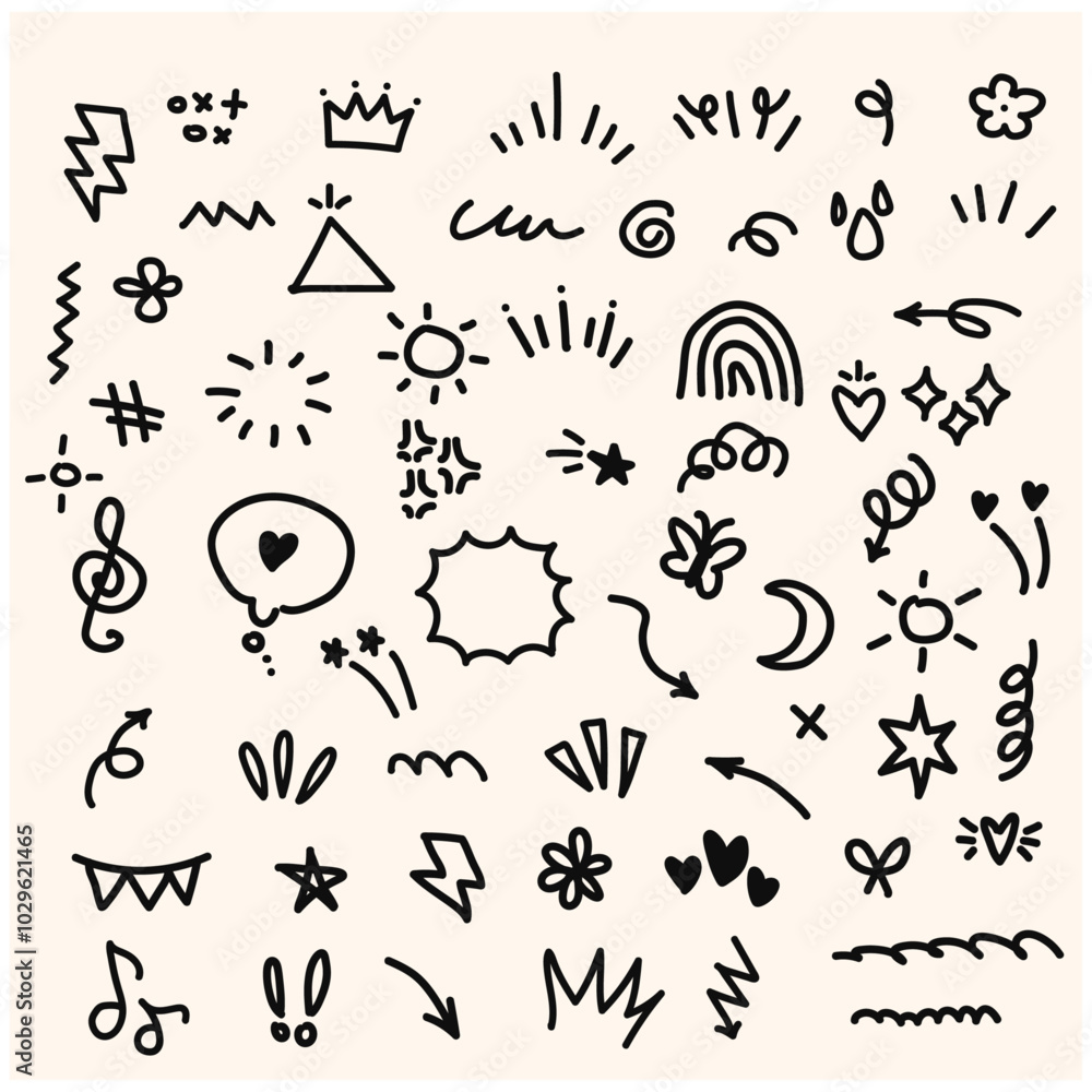 Hand drawn line elements With illustration style doodle and line art Hand drawn line elements With illustration style doodle and line art