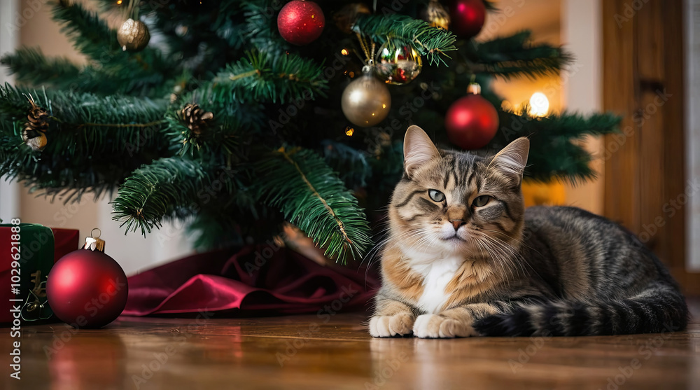a cat and christmas tree a cat and christmas tree
