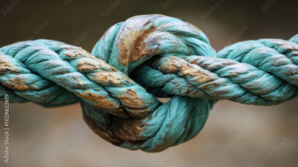 Close-up of a Knotted Blue and Brown Rope Close-up of a Knotted Blue and Brown Rope