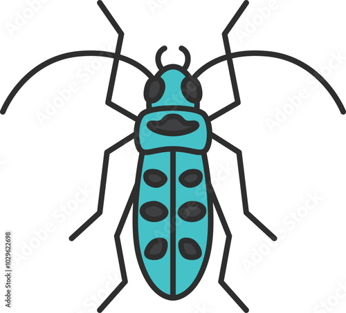 カラーミニ昆虫の単品アイコン　カミキリムシ