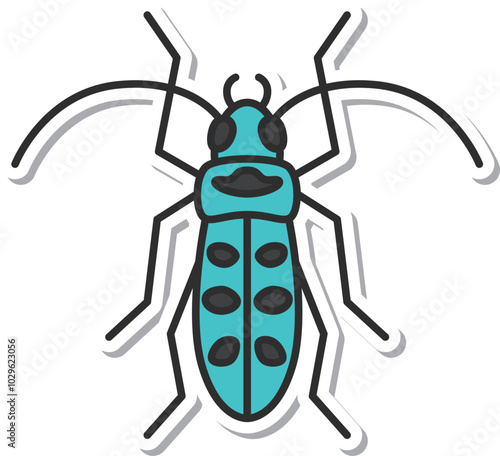 ステッカーミニ昆虫の単品アイコン　カミキリムシ