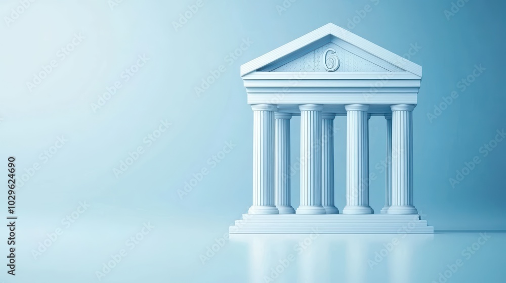 Blue architectural structure, resembling a classical building against a soft gradient background. Blue architectural structure, resembling a classical building against a soft gradient background.