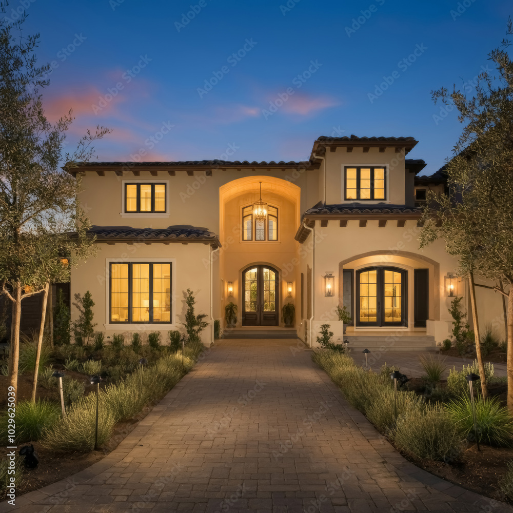 Obraz premium Luxury Home Exterior, Luxurious exterior of a newly built luxury apartment in the suburbs or in an area far from residential areas. Modern luxury resort apartment concept.