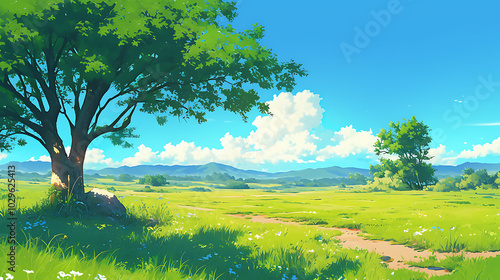 2d illustration of grass field scene background